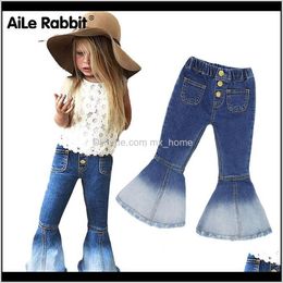 Baby Clothing Baby Kids Maternity Drop Delivery 2021 Girls Fashion Boot Cut Jeans Cowboy Wide Leg Metal Buttons Elastic Waist Pants Children