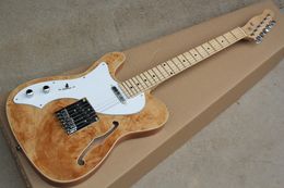 Left handed Semi-hollow Electric Guitar with Burl Veneer,White Pearl Pickguard,Maple Fretboard,Chrome Hardware,Provide Customised services