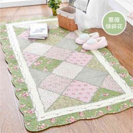Soft Quilting Seam Handmade Patchwork Cotton Carpet Quality Anti-slip Carpets for Bedroom Living Room Doormat Area Rugs 210329