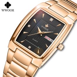 Wristwatches WWOOR 2021 Square Watch Women Fashion Designer Gevena Bracelet Clock Luxury Rose Gold Ladies Dress Montre Femme