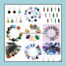 Pendant & Jewellery Natural Stone Pendants Necklaces Star Moon Six Prism Cross Water Crystals Amethyst Quartz Bead Chakra Healing Point Drop D