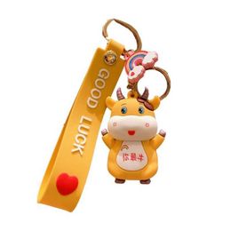 Fashion Cattle Keyring Creative Cartoon Cute Animal Diy Keychains for Women Men Couple Bag Car Pendant Fun Key Chains G1019