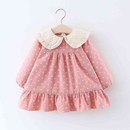 0-24M Children's Dress Infant Girls Casual es Autumn Winter Plus Velvet Baby Doll Collar Princess Clothes 210515