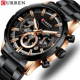 Luxury Brand Curren Sporty Watch Mens Quartz Chronograph Wristwatches with Luminous Hands 8355 Fashion Stainless Steel Clock Q0524