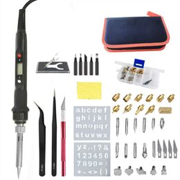 Professional Hand Tool Sets 60W/80W Electric Soldering Iron Carving Pyrography Wood Burning Embossing Pen Set Temperature Adjustable