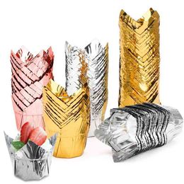 100pcs Aluminium Foil Baking Cups , Muffin Cups, Disposable Tulip Style cake Cups, Baking Cups Aluminium Cupcake Ramekin Holders CC0488