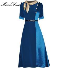 Fashion Designer dress Summer Women's Dress Short sleeve Buttons lace-up Acetate high quality Elegant Dresses 210524