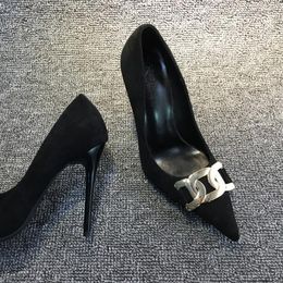 Women Pumps Suede Stiletto Sexy Designer Party Wedding Dress Shoe Patent Leather Sequined Buckle Shallow Mouth Pointed T