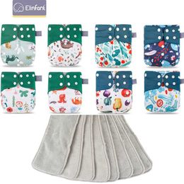 Elinfant Matching waterproof baby pcoket diapers 8 pcs Grey mesh cloth diapers and 8pcs microfiber inserts 211028
