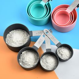 Kitchen Baking Measuring Tools Stainless Steel Handle measure Cups Set Solid Colour Circular Convenient Counting spoon T9I001251