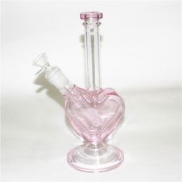 Heart shape Glass Bong Hookah Glass Oil rigs Dabber Bubber Water Pipe With downstem bowl quartz banger 14mm joint ash catcher