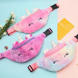 Unicorn winter children's Plush waist bag Unicorn cartoon One Shoulder Messenger Bag girl student lovely chest bag