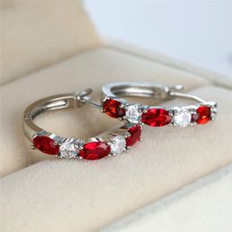 red crystal hoop earrings UK - Charming Round Minimalist Hoop Earrings Female Purple Red Oval Crystal For Women Rainbow Zircon Stone Wedding & Huggie
