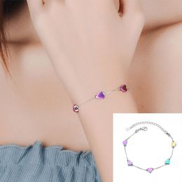 Sweet Coloful Love Heart Silver Color Bracelet For Women Simple Party Jewelry Hand Chain Wristband Creative Colorful Bracelet