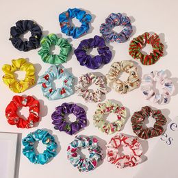 Christmas Women Scrunchies Xmas Printed Elastic Hair Bands Rubber Band Ponytail Holder Hair Roope Ties Hair Accessories