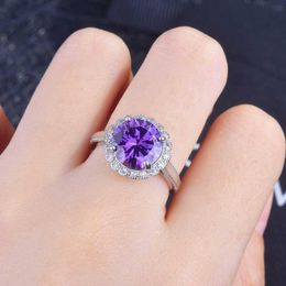 Wedding Rings Delicate Minimalist Inlay Round Purple Cubic Zircon High Quality Adjustable Jewelry For Women Engagement Gifts