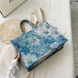 Canvas Tote painting Flower Large 2021 Summer Trends Women's Designer Handbag High Capacity To Handle Shoulder Bags