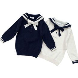 Spring Autumn Baby Kids Girls Long Sleeve Pure Colour Knit Sweater Naval Style Kids Girls Pullover Sweaters Children's Clothes Y1024