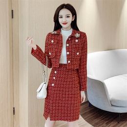 Tweed Little Fragrant Female Autumn And Winter Celebrity Jacket Short Coat + Fashion Mini Skirt Two-piece Suit 220302