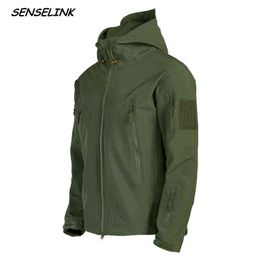 Men's Jacket Military Tactical Windproof Waterproof Shark Skin Soft Shell Jacket Army Outdoor Hooded Bomber Streetwear Coats Men 211110