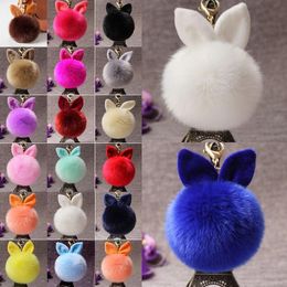 Fluffy Bunny Toys Ear Keychains Jewellery 18 Styles Faux Rabbit Keyring Fur Women Bag Charms Keyfobs Pompom Key Rings Pendant