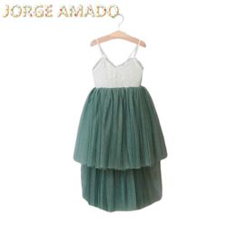 Venta al por mayor Girls High Low Dress Summer Kids Princess para niña Cordón fino con cuello en V Fiesta Ropa para niños E15182 210610