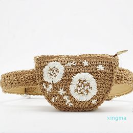 Women Handmade Round Rattan Woven Shoulder Bag Bohemia Straw Knitted Bag Summer Beach Crossbody bags Pouch Belt Waist Pack