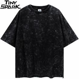 Hip Hop Streetwear Oversize T-shirt Men Washed Plain T Shirt Harajuku Cotton Short Sleeve Tops Tees Spring Summer Tshirt 210409