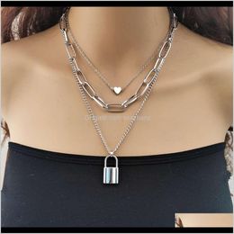 Necklaces & Pendants Drop Delivery 2021 Jewelry Multi Layer Chain Peach Heart Creative Fashion Geometric Lock Pendant Necklace 2Arz8