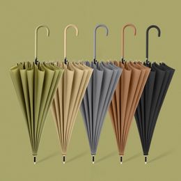 16 Bone Straight Rain Fresh Long Handle Reinforce Wind Resistant Daily Colorful Umbrella