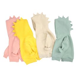 Kids Tales Spring Baby Boys Girls Dino Hoodies Warm Fleece Hoody Children Pullover Jumpers Older Outerwear 211029