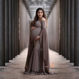 Elegant Shoulderless Maternity Photography Props Long Dress For Pregnant Women Fancy Pregnancy Dress Sexy Maxi Gown Photo Shoot Y0924