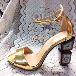 Golden Novelty Creative With High Heels Female Sexy Summer Nude Colour Fashion Flowers Dress Evening Shoes Sandals