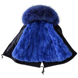 -30Degree Kids fur coat 2020 new Children's parka Teen Girl Long coat Children's clothing rex rabbit fur+raccoon fur collar 3-12 H0909