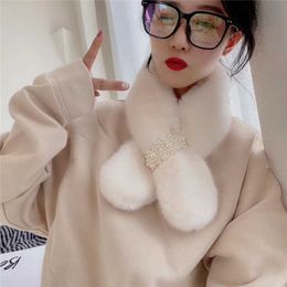 Winter Fashion Sweet Style Solid Pearl Scarf Imitation Wool Scarf Women's Thick Imitation Fur Plush Neck Cover Winter Fur Collar H0923
