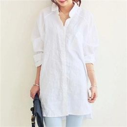 Women Blouse Shirt Spring Summer Woman Blouses Office Lady OL Elegant Loose Tops Large Plus White Casual Linen Blusas 210419