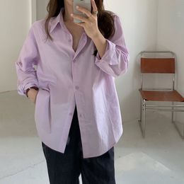 Fashion Vintage Work Wear Basic Shirt Women Tops Minimalist Formal Shirts OL Solid Loose Long Sleeve Blouses 210421