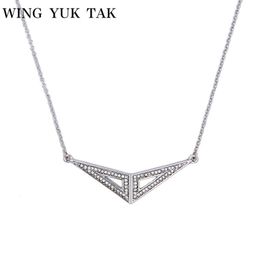 Wing Yuk Tak Simple Silver Colour Chokers Necklaces Link Chain Trendy Waterdrop Rhinestone Necklace For Women