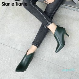 Sianie Tianie Winter Autumn Spring Pointed Toe V Cut Woman Booties Thin High Heels Shoes Women Ankle Boots Plus
