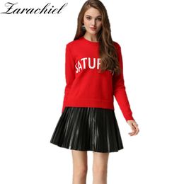 Winter-Jacquard-Buchstabe Runway Welcher Tag ist heute Strickender Kaninchen-Samt-Pullover-Pullover Weiche lässige Pullover-Oberteile 210416