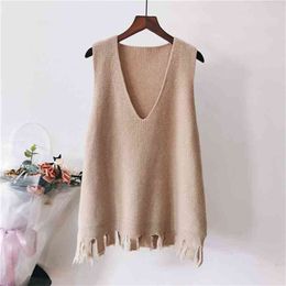 Autumn And Winter Sweater Vest Women Sleeveless O-Neck Back Cross Split Knitted Pullover Female Jumper Pull Femme 210427