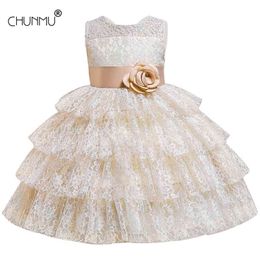 Flower Girl Princess Dress Elegant Lace Retro Party Wedding Sleeveless Communion Performance 210508