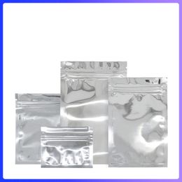 Multiple Sizes Silver Tea and Coffee Zip Lock Packing Bags 100pcs/lot Glossy Flat Bottom Gift Mylar Foil Packaging Pouch