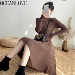 Knitted Woman Dress A-line Solid S-XL Elegant Retro Vestido De Mujer High Waist Korean Mini Dresses Spring 19617 210415