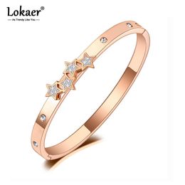 Lokaer Sparkling Stainless Steel Star Charm Bangles Bracelets for Women Girls Trendy Rose Gold Rhinestone Bohemia Jewellery B20111 Q0717