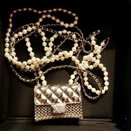-Vintage catena di nozze perla doppia strato mini diagonale metallo medio pesante industria pesante piccola borsa da borsa