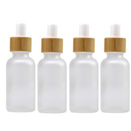15ml 30ml 50ml Glass Dropper Bottle with Bamboo Cap 2oz Wooden Frosted Amber White Essential Oil Bottles