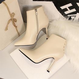 Boots Women Fashion 10.5cm Super High Heels Pumps Lace Up Pointed Toe Ankle Sexy Club Leather Winter Shoes