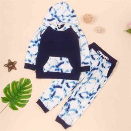 2-piece Baby / Toddler Tie-dye Long-sleeve Hooded Pullover and Pants Set 210528