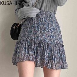 Korean Pleated Floral Mini Skirt High Waist A-line Woman Skirts Summer Elegant Faldas Mujer Moda 6J658 210603